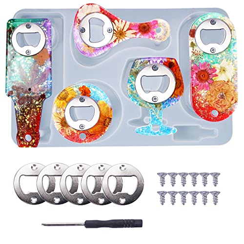 LUXWIN Bottle Opener Resin Molds Kit, Beer Opener Resin Keychain Molds with Stainless Steel Resin Accessories, Silicone Molds for DIY Keychain, Beer Spanner Bottle Opener