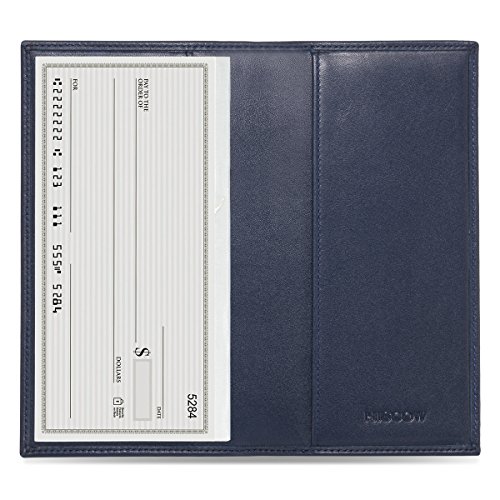 HISCOW Minimalist Checkbook Cover - Full Grain Leather (Dark Blue)