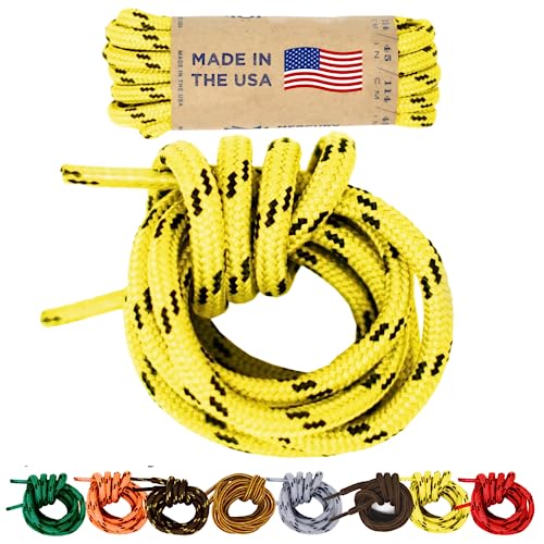 Mercury + Maia Honey Badger Boot Laces Heavy Duty w/Kevlar - Made in USA - Thick Bootlaces for Work and Hiking Boots - Yellow, 45 in (1p)