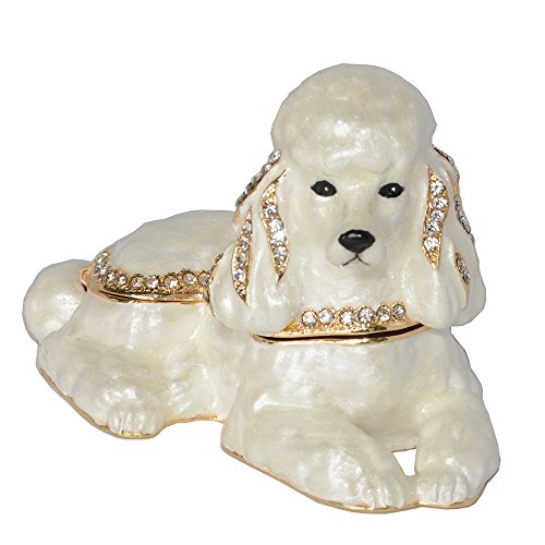 MIXDOM Poodle Dog Trinket Box Jewelry Box Hand Painted Decorative Box with Hinged Lid Ring Earring Holder Dog Figurine Collectible