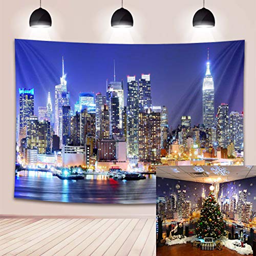 7x5FT New York City Backdrop City Night Time Manhattan Night Scene Bridge Skyscraper Urban Light Skyline Background Photo Studio Porps