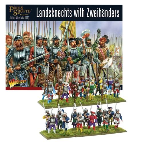 Wargames Delivered Pike & Shotte - Landsknechts with Zweihanders Pikemen. 28mm Base Revolutionary Miniature Military Soldiers for Miniature Wargames, and Model War by Warlord Games
