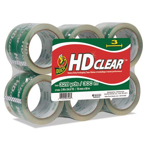 Duck - Heavy-Duty Carton Packaging Tape, 3' x 55yds, Clear - 6/Pack