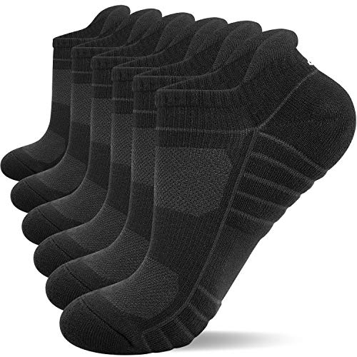 Lapulas Athletic Ankle Socks, Low Cut Cushioned Anti-Blister Running Tab Sports Socks for Men and Women 6Pairs (Black, S)