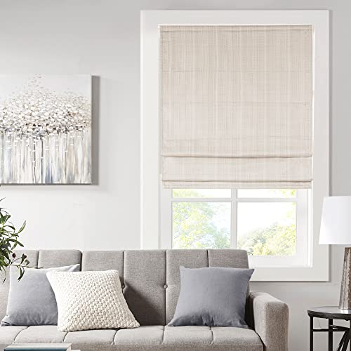 Madison Park Galen Cordless Roman Shades - Fabric Privacy Single Panel Darkening, Energy Efficient, Thermal Insulated Window Blind Treatment, for Bedroom, Living Room Decor, 33' x 64', Ivory