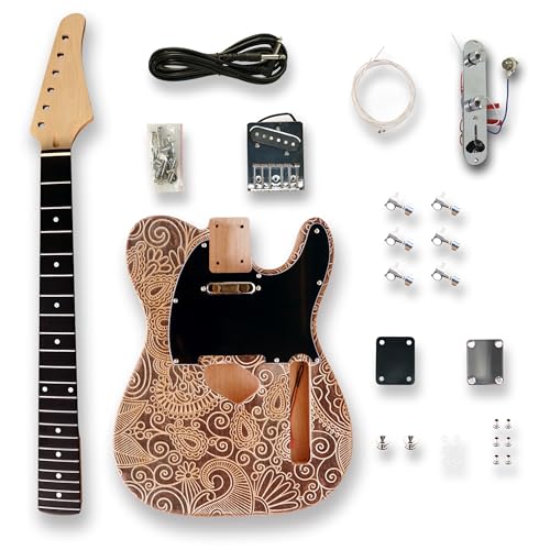 BexGears DIY Electric Guitar Kits for TL style engraved surface natural color Okoume wood Body maple neck & composite ebony fingerboard