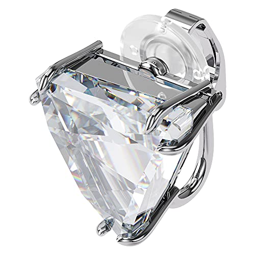 SWAROVSKI Mesmera Clip Earring, Large and Clear Triangle Cut Crystal with a Rhodium Finish Setting, Part of the Swarovski Mesmera Collection