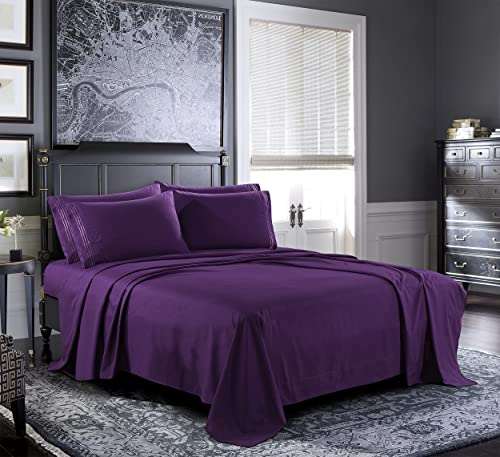 Bed Sheets - King Sheet Set [6-Piece, Purple] - Hotel Luxury 1800 Brushed Microfiber - Soft and Breathable - Deep Pocket Fitted Sheet, Flat Sheet, Pillow Cases