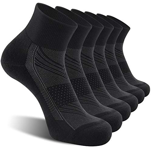 CelerSport 6 Pack Men's Ankle Socks with Cushion, Sport Athletic Running Socks Gifts for Men, Black, Large