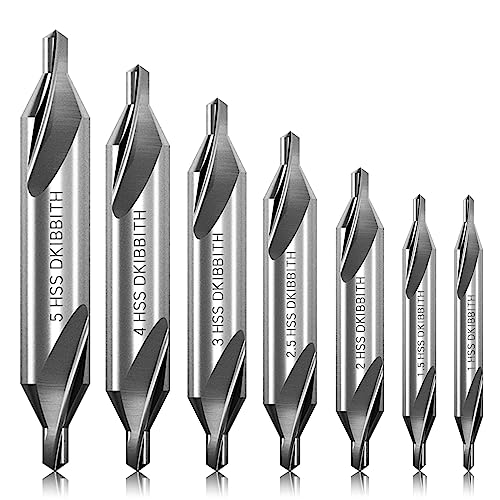 7 Pieces Center Drill Bits Set, M2 High Speed Steel 60-Degree Angle Center Drill Bits Kit Countersink Tools for Lathe Metalworking Size 1.0 1.5 2.0 2.5 3.0 4.0 5.0