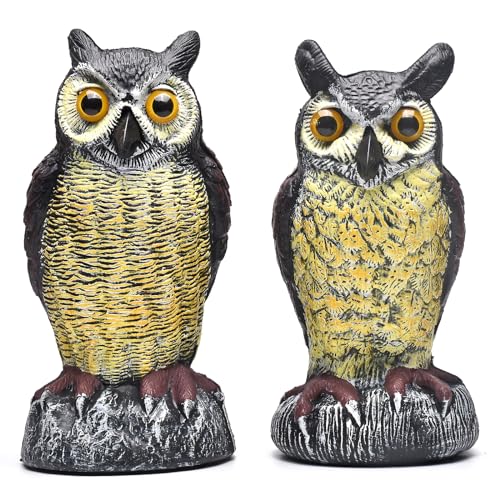 ZQUYAJ 2 Packs Fake Plastic Owl Bird, Garden owl Statue,Can Repel Pigeons Away from The House, Yard, Garden, Pool (Wine red)