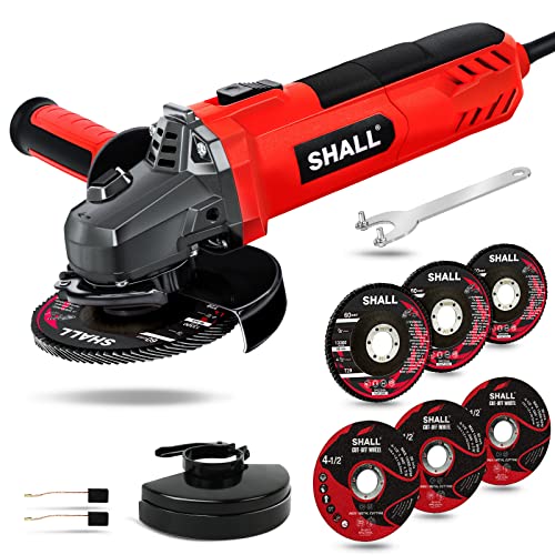 7.5Amp 4-1/2 Inch 12000 RPM Angle Grinder with 2 Guards, 3 Cutting Wheels, 3 Discs, Non-Slip Handle and Carbon Brush for Metal and Wood