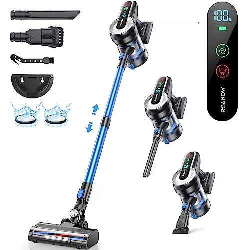 Roanow Cordless Vacuum Cleaner, 400W/33KPA Cordless Vacuum with LED Display, 55Mins Runtime Lightweight & Ultra-Quiet Stick Vacuum Cleaner for Carpet and Floor, Home, Pet Hair Cleaning