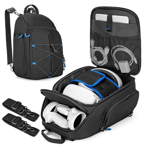 PGmoon Carrying Case Compatible with Oculus Meta Quest 2/Quest 3/Quest Pro/VR Elite Strap, Travel Storage Bag Backpack with Separate Room for Touch Controllers and Multi-Pockets (Patent Design)