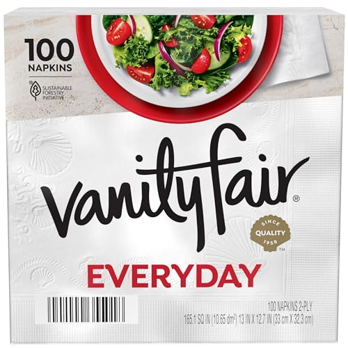 Vanity Fair Everyday Paper Napkins, 100 Count, Disposable Napkins Made Soft And Smooth For Everyday Meals