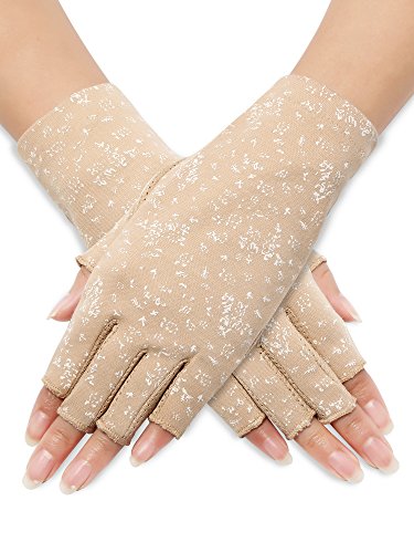 Maxdot 1 Pair Women Sunblock Fingerless Gloves Summer Driving Gloves Girls Non Slip UV Protection Gloves for Outdoor (Khaki)