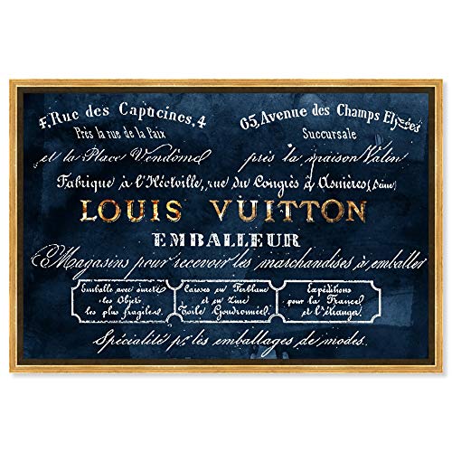 The Oliver Gal Artist Co. Fashion and Glam Framed Wall Art Canvas Prints 'Emballeur Navy' Road Signs Home Décor, 30 in x 20 in, Blue, Gold