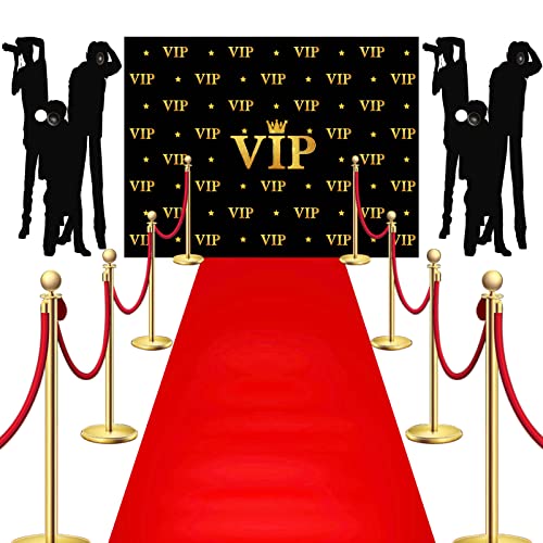 6.5 x 5 ft VIP Photography Backdrop Red Carpet Backdrop Film Movie Banner Paparazzi Props Party Accessory and Runner Red Carpet Runner 2.6 x 15 ft with Carpet Tape for Theme Party Decorations