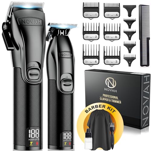 Novah Professional Hair Clippers for Men, Professional Barber Clippers and Trimmer Set, Mens Cordless Hair Clippers for Barbers Haircut Kit Fade