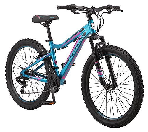 Mongoose Flatrock Hardtail Mountain Bike, 24-Inch Wheels, 21 Speed Twist Shifters, 14.5-Inch Lightweight Aluminum Frame, Teal
