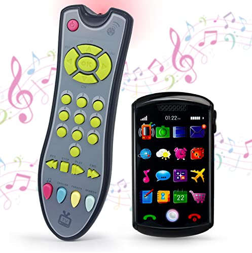 CCYYZZ TV Remote Control Toy and Smartphone Toy Bundle for Boys and Girls, Learning Remote and Pretend Mobile Phone Toys for Babies, Kids, Gifts for Holiday, Birthday