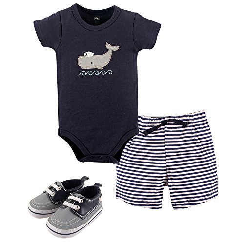 Hudson Baby baby boys Cotton Bodysuit, Shorts and Shoe Layette Set, Sailor Whale, 3-6 Months US