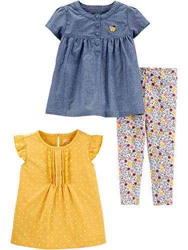 Simple Joys by Carter's Toddler Girls' 3-Piece Playwear Set, Denim/Mustard Yellow/White Floral, 2T
