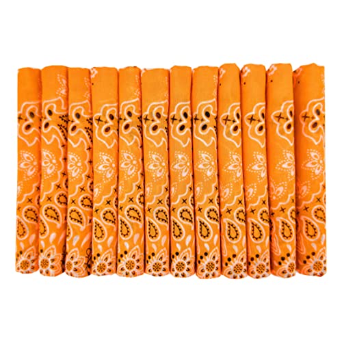 HankieWorld Bandanas Gift Set 12 Pack Soft Thin Handfeel Cotton Bandanna Scarf for men（12 Pack-Orange）