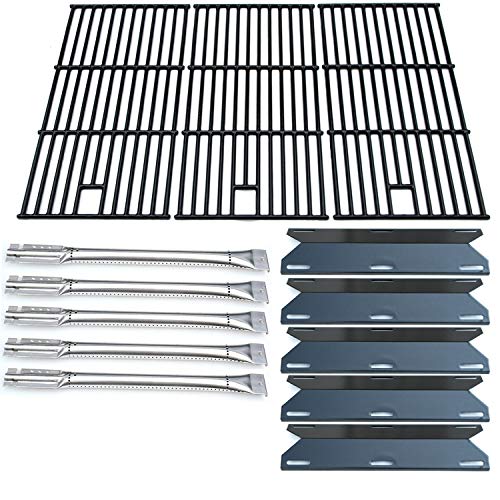 Direct store Parts Kit DG180 Replacement for Perfect Flame 5 Burner 720-0522; Charmglow 5 Burner 720-0396,720-0578 Gas Grill(SS Burner + Porcelain Steel Heat Plate + Porcelain Cast Iron Cooking Grid)