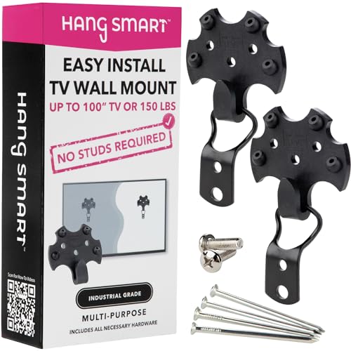 HangSmart TV Wall Mount NO STUD Easy Install, DIY hangs any TV in minutes, 19-100 inch TVs, Holds up to 150LBS, Multi-Purpose most LED LCD Flat Screen TVs & Monitors, Include Hardware (TV 19' to 100')