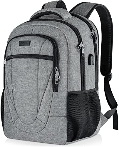 Travel Laptop Backpack, Backpacks for School College Teens, Business Anti Theft Slim Durable Backpack for Woman and Men with USB Charging Port, , Adult Computer Work Backpack for 17 IN Laptop, Grey