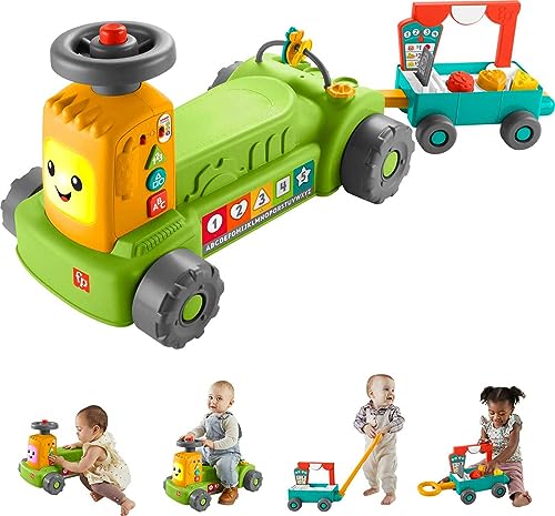 Fisher-Price Laugh & Learn Baby to Toddler Toy, 4-in-1 Farm to Market Tractor Ride On with Pull Wagon & Smart Stages for Ages 9+ Months