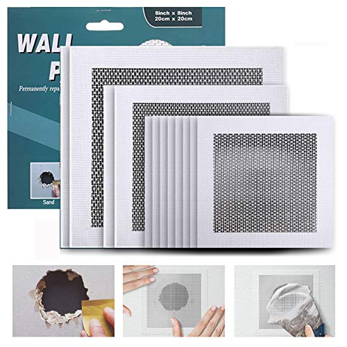 WDSHCR Drywall Repair Kit 12 Pieces Aluminum Wall Repair Patch Kit, 4/6/8 inch Fiber Mesh Over Galvanized Plate, Dry Wall Hole Repair Patch Metal Patch with Extended Self-Adhesive Mesh (12 Pcs)