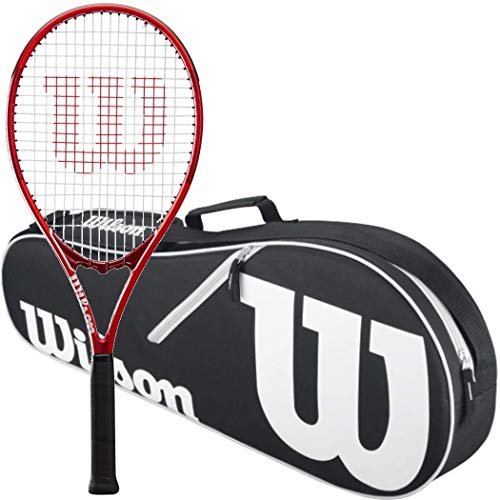 Wilson Federer Pro Staff Precision XL 110 Gloss Red Tennis Racquet in Grip Size 4 3/8' Bundled with a Black Advantage II Tennis Bag (Incredible Feel and Control)