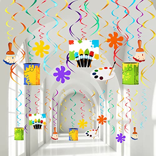 Shappy 54 Pieces Art Painting Party Decorations Artist Hanging Swirls Colorful Paint Themed Birthday Ceiling Decorations for Kids Girls Boys Party Supplies