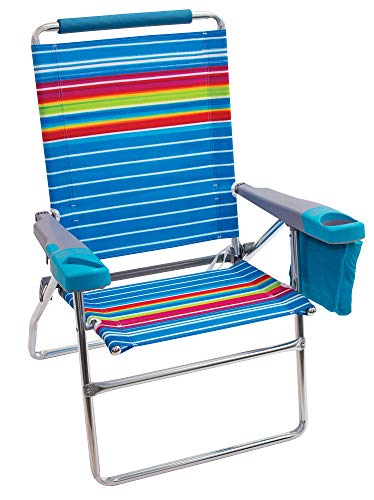 RIO Gear Beach 17' Extended Height 4-Position Folding Beach Chair -Polyester, Graphic Traffic Blue/White/Multi Stripe
