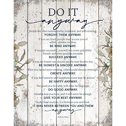 DEXSA Mother Teresa Wood Plaque Inspiring Quote 11.75 in x 15 in - Classy Vertical Frame Wall Hanging Decoration | Do It Anyway | Christian Family Religious Home Decor Saying | Made in the USA