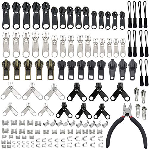 YaHoGa 143 PCS Zipper Repair Kit Zipper Replacement with Install Plier for Bags, Jackets, Tents, Backpacks, Sleeping Bag