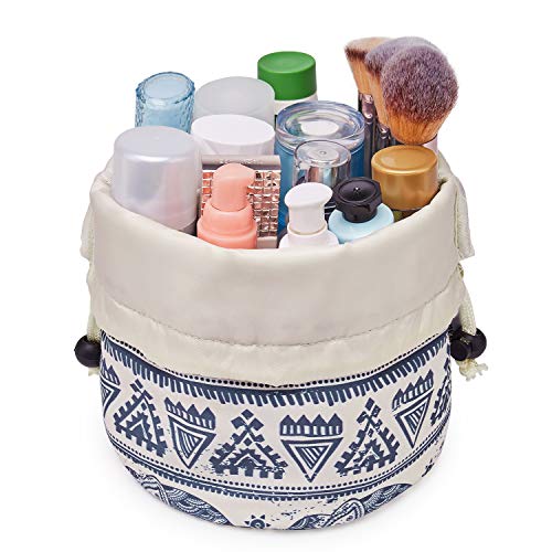 Barrel Drawstring Makeup Bag Travel Cosmetic Bag Large Toiletry Organizer Waterproof for Women (Large, Elephant)