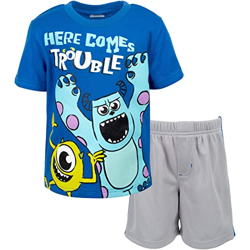 Disney Pixar Monsters Inc. Sully Mike Little Boys T-Shirt Mesh Shorts Blue/Grey 7-8