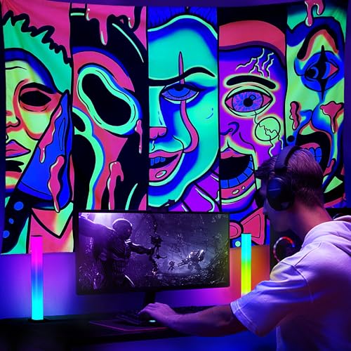 ARTCREATOR Blacklight Horror Face Tapestry Trippy Tapestry Wall Hanging, UV Reactive Tapestries Glow in The Dark Party Backdrop Tapestry for Bedroom (30' x 40')