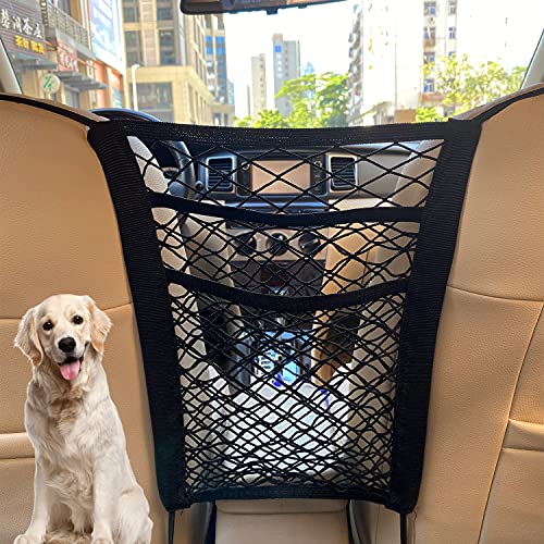 MBVBN 3-Layer Car Mesh Organizer, Seat Back Net Bag, Barrier of Backseat Pet Kids, Cargo Tissue Purse Holder, Driver Storage Netting Pouch（Upgrade stretch length）