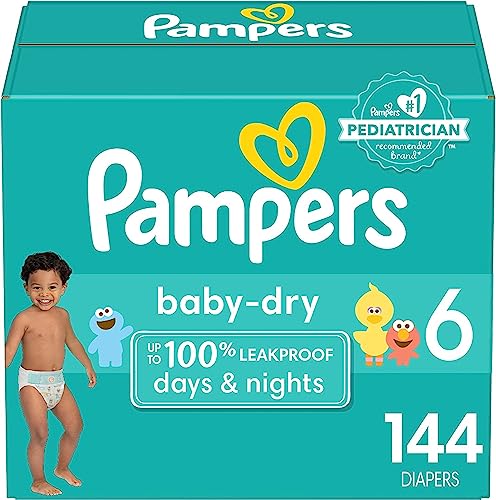 Pampers Baby Dry Diapers - Size 6, One Month Supply (144 Count), Absorbent Disposable Diapers