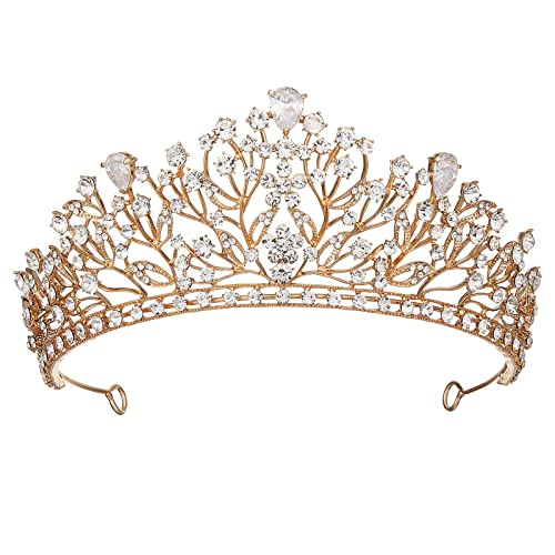 AW BRIDAL Wedding Tiaras and Crowns for Women Crystal Queen Princess Crown Rhinestone Bridal Tiara Headband for Birthday Party Prom Pageant (Gold)