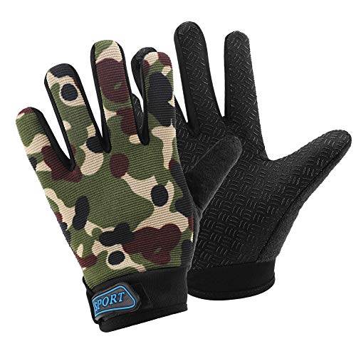 Accmor Kids Cycling Gloves, Kids Fishing Gloves, 4-10 Years Boys Girls Kids Sport Gloves, Breathable Non-Slip Full Finger Gloves for Child Cycling Climbing Riding Biking Outdoor Sports,Camo