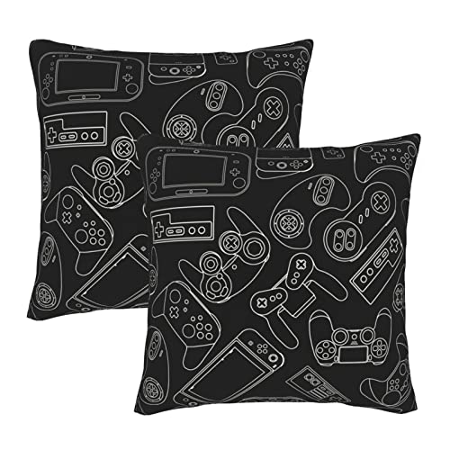 Perinsto Video Game Controller Background Throw Pillow Covers Set of 2 Gaming Gadgets Decorative Pillowcases Soft Cushion Covers for Sofa Couch Bed Home Decor, 18'X18'