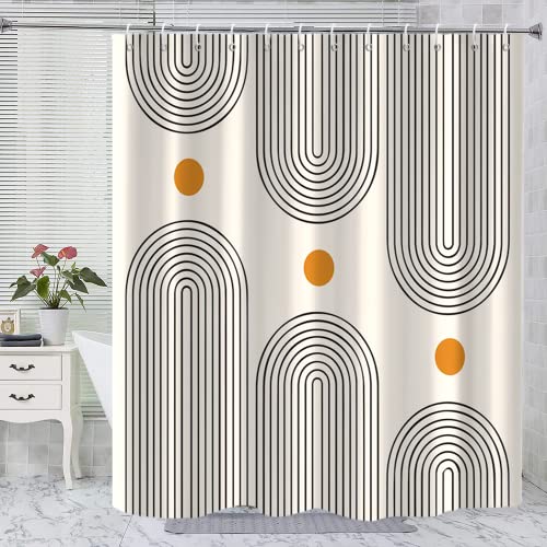 GKLEASG Boho Mid Century Shower Curtain, Minimalist Abstract Arch Simple Sun Modern Machine Washable Waterproof Fabric for Bathroom Decor Bathtub with 12 Hooks 72x72