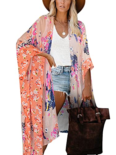 Moss Rose Women's Beach Cover up Swimsuit Kimono with Bohemian Floral Print, Loose Casual Resort Wear
