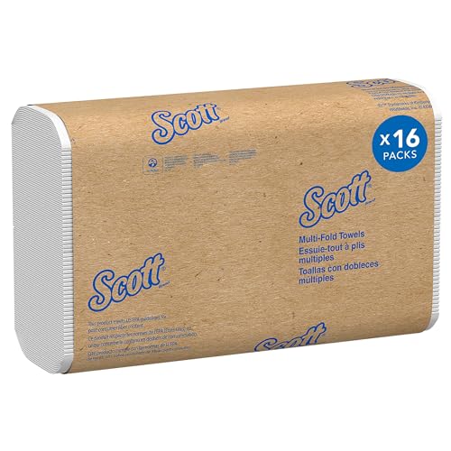 Scott Multifold Paper Towels (01840), with Absorbency Pockets, 9.2' x 9.4' sheets, White, Compact Case for Easy Storage, (250 Sheets/Pack, 16 Packs/Case, 4,000 Sheets/Case)
