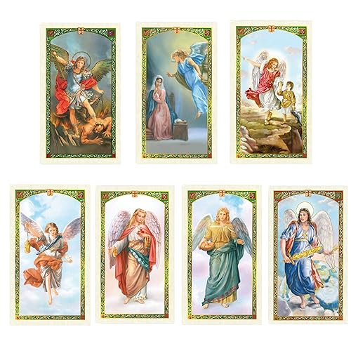 Seven Archangels Laminated Catholic Prayer Cards for Intervention and Guidance, Michael Gabriel Raphael Uriel Barachiel Jhudiel and Sealtiel Holy Cards to Inspire Direct and Support Your Daily Living